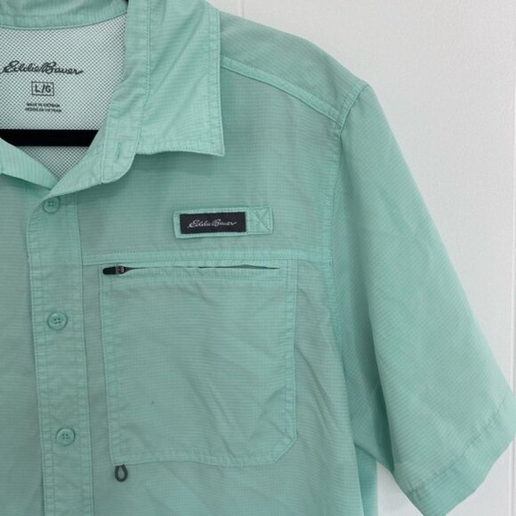 EDDIE BAUER  Tech Woven Shirt UPF Protection Moisture Wicking Top in Mint Mens L - Picture 4 of 11